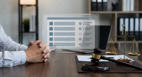 Wallpaper Mural Legal compliance checklist with gavel and scales of justice, modern law and regulation concept. Torontodigital.ca