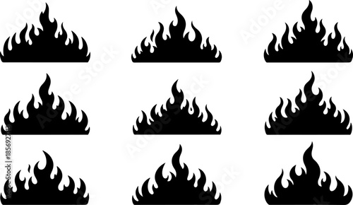 Stylized Flame and Fire Icon Set Vector Collection