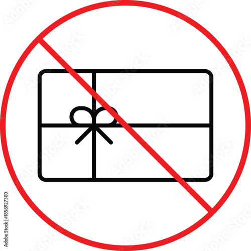 no gift card icon. Payment prohibition symbols. Gift voucher forbidden graphic. No card payment and restricted checkout signs
