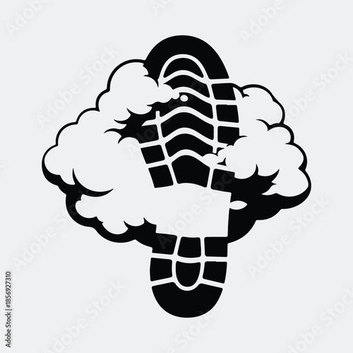 Silhouette human shoe print pressing into a soft fluffy cloud vector illustration