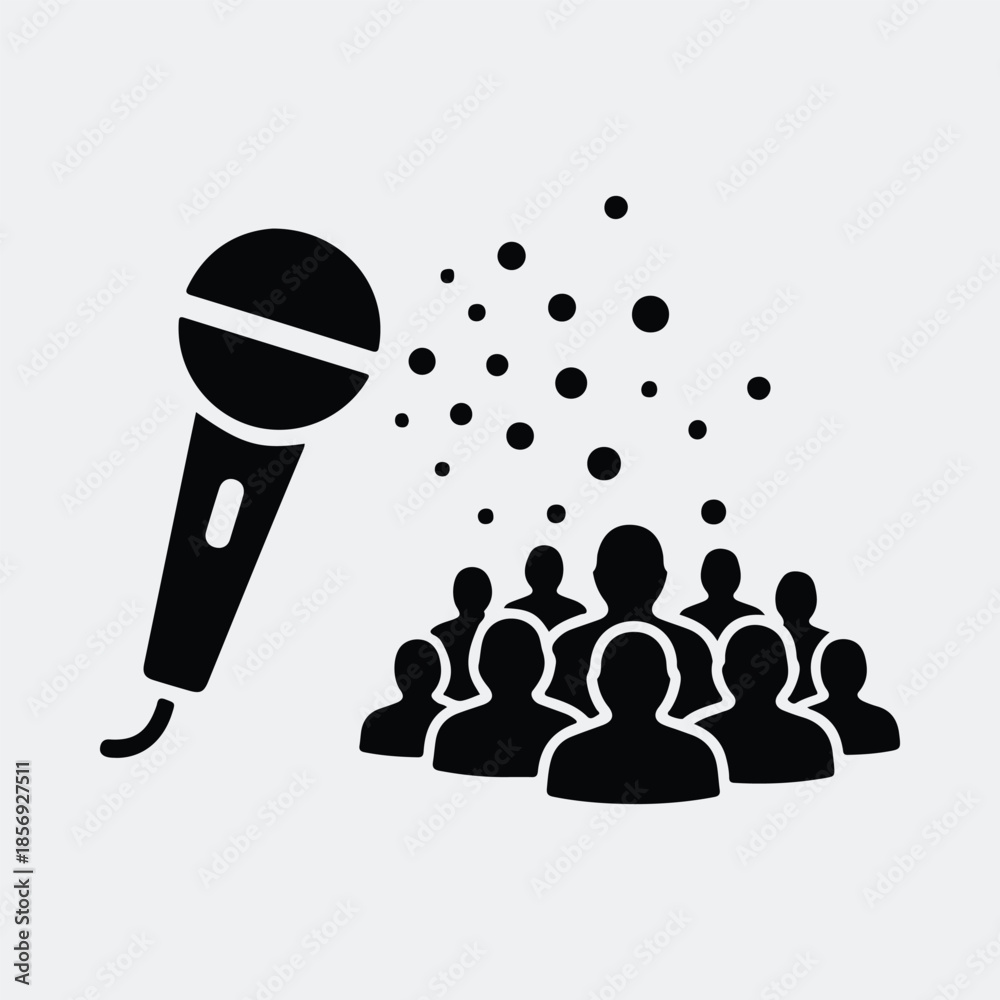 Fototapeta premium Silhouette microphone speaking to an audience delivering important public presentation vector illustration