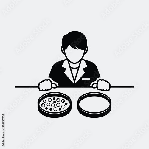 Silhouette scientist examining petri dish with cells in laboratory vector illustration