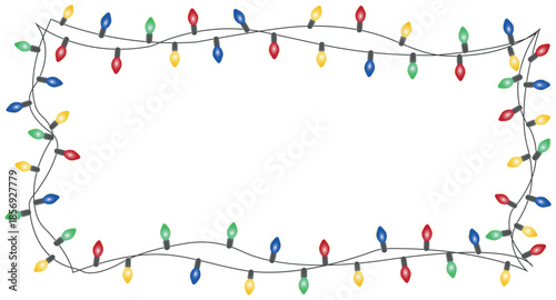 Multicolor festive string light frame border for holiday decoration design