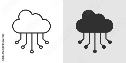 Cloud AI Icon showing a cloud combined with a digital brain or circuit, representing artificial intelligence, cloud computing, and data processing.