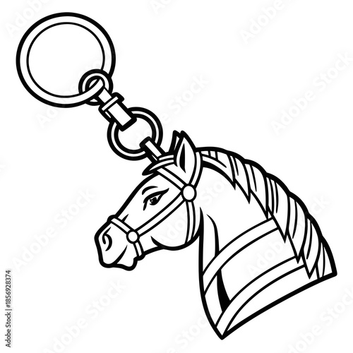 Keychain with horse head design in black line art style  