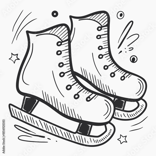Ice skates in a hand-drawn style with details and dynamic lines  