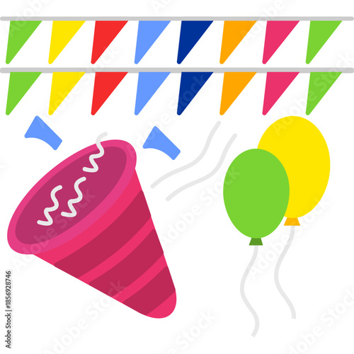 Party Popper and Banner Decor Icon