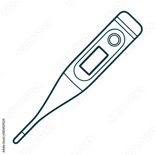 Digital Thermometer Illustration: An outline of digital thermometer, symbolizing health, wellness, and medical diagnostics, emphasizing precision and technological advancement.