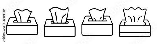 Household facial tissue box line art icons for health hygiene