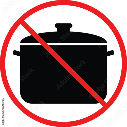 no kitchen pan icon. Kitchen prohibition symbols. Chopping boards forbidden graphic design. Food prep restriction signs. Food preparation prohibited sign      
