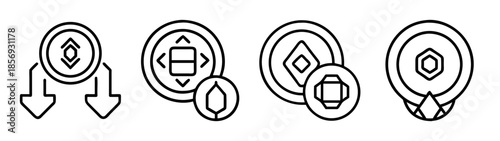 Cryptocurrency and digital token line icons set, finance concept