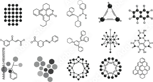 Abstract Chemistry Molecular Structures and Chemical Formula Icons Set, Scientific Vector Illustration Collection Isolated on White