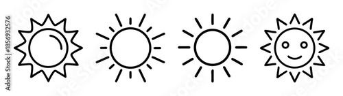 Sun line icons set. weather and heat symbols with happy sun