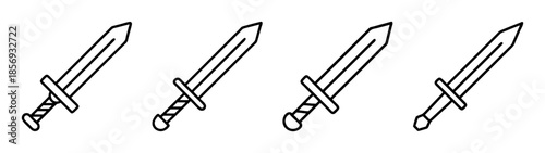Four simple line art swords vector illustration for design projects