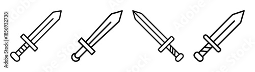 Simple outline sword icon set vector illustration line art graphic