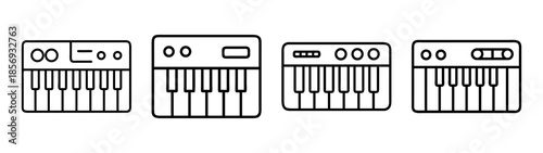 Electronic keyboard synthesizer music instrument icon set outline