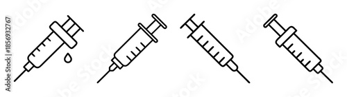 Set of medical syringe line icons for vaccination and healthcare