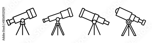Telescope icon set. astronomical observation and research tool
