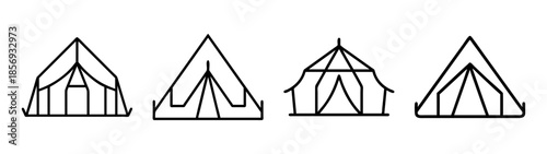 Camping tent vector icon set, outline outdoor shelter graphics