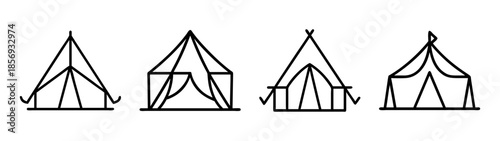 Camping tent icons set. outline illustrations for outdoor activity