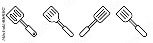 Kitchen utensil spatula line art icon set for cooking graphics