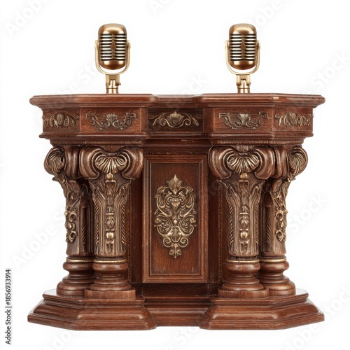Vintage_carved_wood_podium_with_retro_microphone