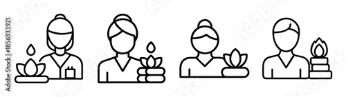 Spa and wellness line icon set for relaxation and therapy services