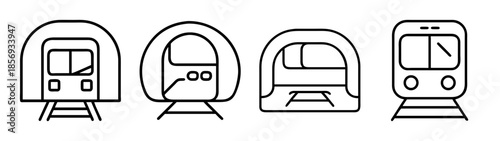 Urban transport train and subway outline vector icons collection