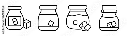 Sugar, medication, healthy eating, and sweet ingredients icons