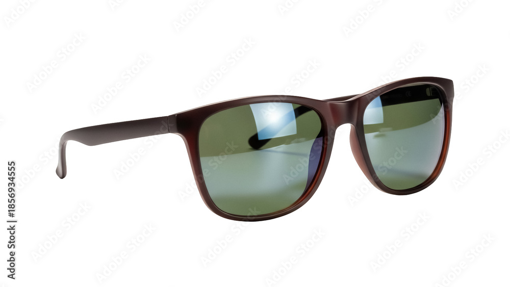 Fototapeta premium Brown sunglasses PNG isolated on transparent background, stylish eyewear with green lenses for sun protection and fashion accessory