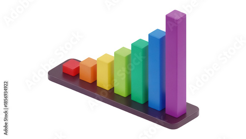 Colorful bar graph PNG isolated on transparent background, 3D rendering of financial growth chart for business and data analysis