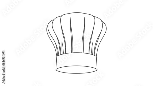 A simple line drawing depicts a classic tall chef s hat
