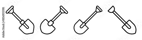 Simple outline shovels icon set for digging and gardening task