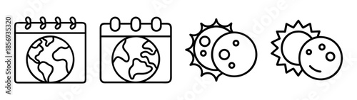 Global event calendar and celestial eclipse outline icon set