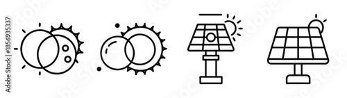 Solar power and eclipse outline icons for renewable energy grid