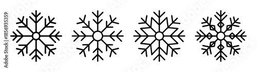 Set of four simple outline snowflake icons vector illustration