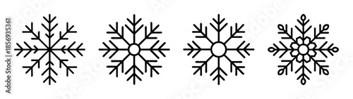 Winter snowflake outline icons set, cold season symbol design