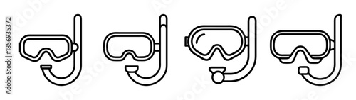 Snorkel mask and snorkel outline icons for summer water sports