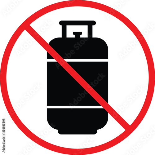no Gas Cylinder icon. Propane tank prohibition symbols. Gas bottle forbidden graphic design. No pressurized tank signs
