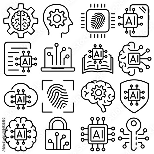 Artificial Intelligence Icon Set Outline Style (Part 3)