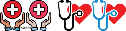 Health care icon set in different style vector. medicals cross sign illustration.