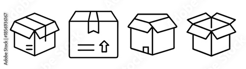 Cardboard boxes line icon set for shipping, delivery, and packaging