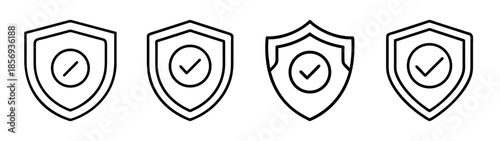 Security shield checkmark icon set for protection and verification
