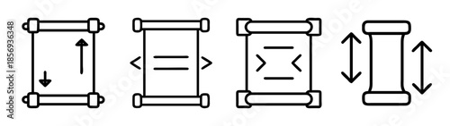 Paper scroll icon set with navigation, comparison, and resize