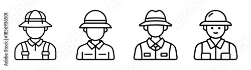 Professional occupation avatar icons set: farmer, explorer, ranger