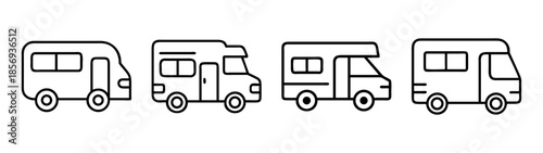 Set of outline icons: recreational vehicles, rvs, motorhomes