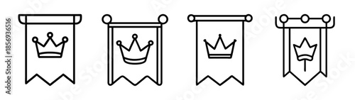 Crown banner icon set, simple line art vector design elements