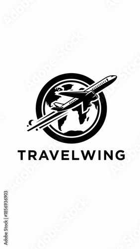 Travelwing Logo with Airplane and Globe.