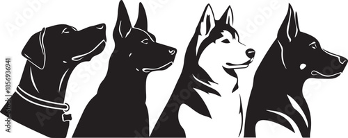 Five Dog Face Silhouette Vector Set