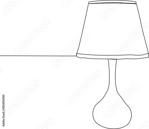 Table lamp one single line art. Minimalist line drawing of side table lamp. Trendy style room. Modern style lamp.